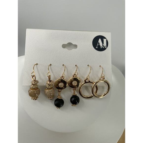 A&I Drop Earrings Fish Hook Wire Three Pair Gold-Tone Neutrals Fashion Jewelry - Picture 5 of 9